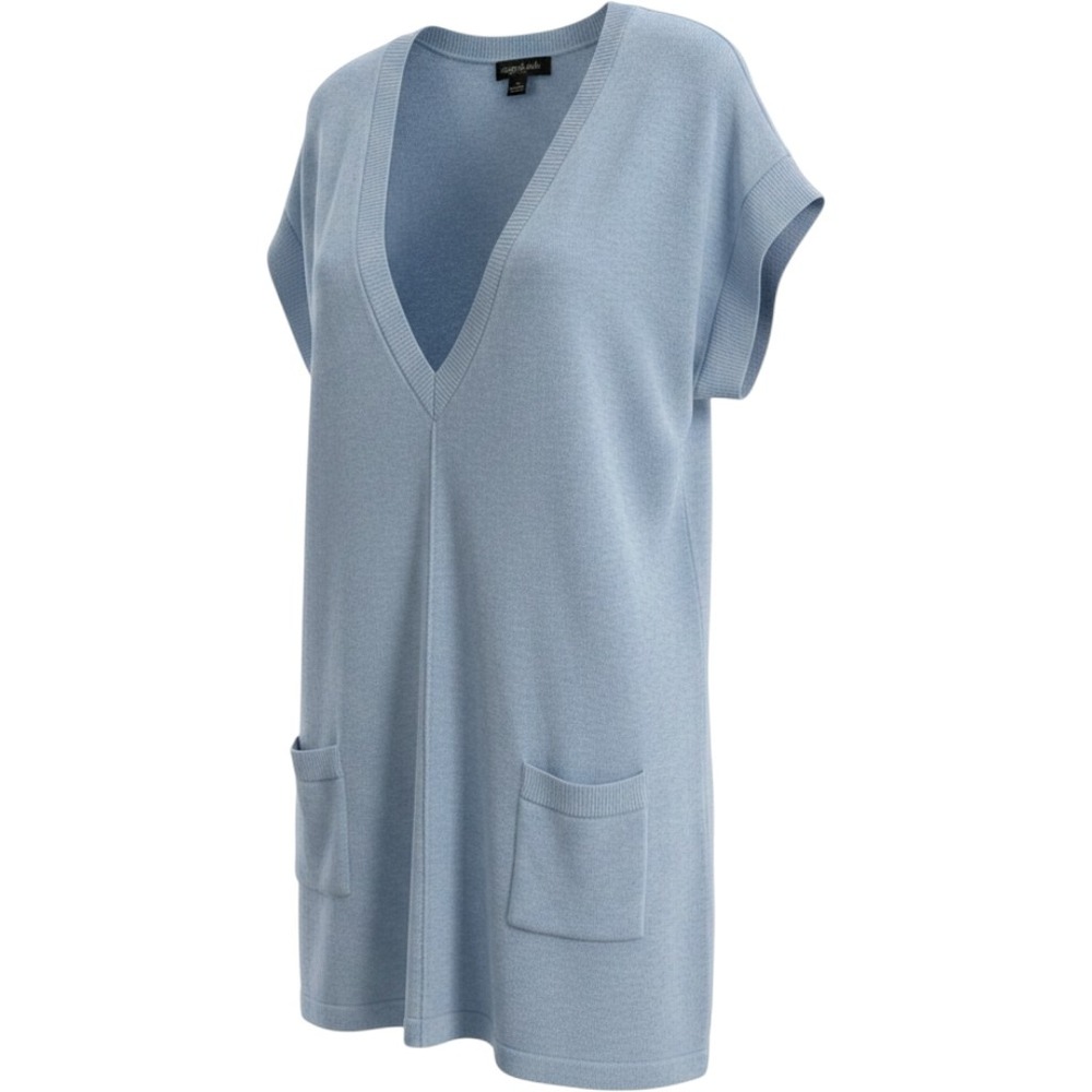 August Silk Womens XL Chambray Heather Blue V-Neck Tunic Knit Vest 7D335F‎ NWT